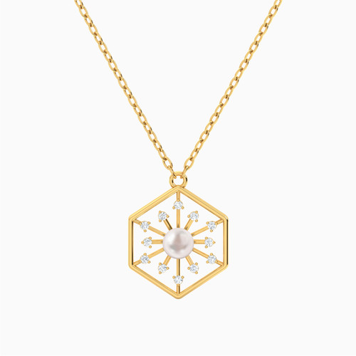 LIN875 - Hexagon Pearl & Cubic Zirconia Necklace in 18K Gold - 112051102742451-1.jpg