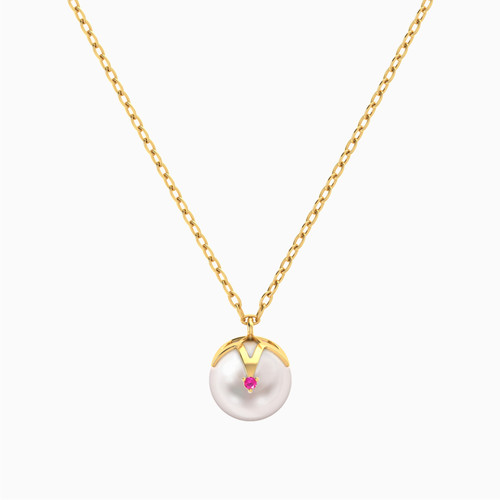 LIN871 - Circle Pearl & Colored Stones Necklace in 18K Gold - 112051102692451-1.jpg