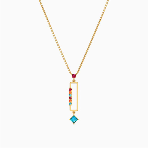 MLN779 - Rectangle Colored Stones Necklace In 18K Gold - 111051100882421-1.jpg