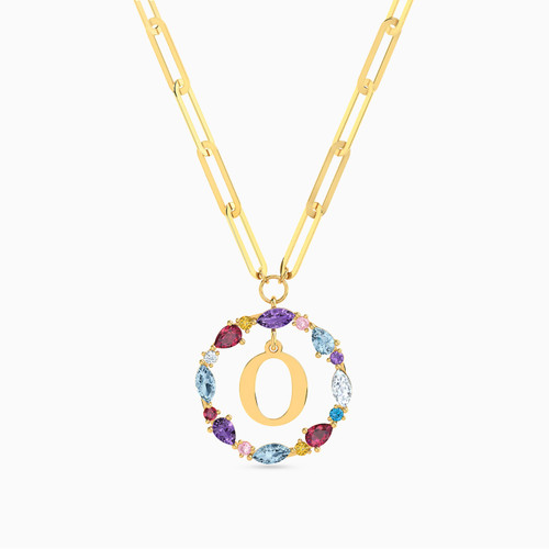 LIN634 - Letter O Colored Stones Necklace in 18K Gold - 112051101882451-1.jpg