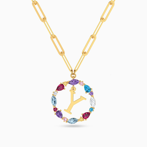LIN629 - Letter Y Colored Stones Necklace in 18K Gold - 112051101832451-1.jpg