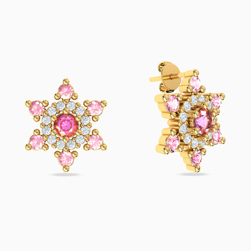 MLE217 - Star Diamonds & Rose Stone Stud Earrings in 18K Gold - 141200300582002-1.jpg
