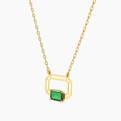 LIN844 - Rectangle Green Stones Necklace in 14K Gold - 102051100072451-2.jpg