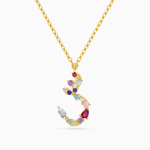 LIN115 - Letter Seen Colored Stones Necklace in 18K Gold - 112050301312451-1.jpg