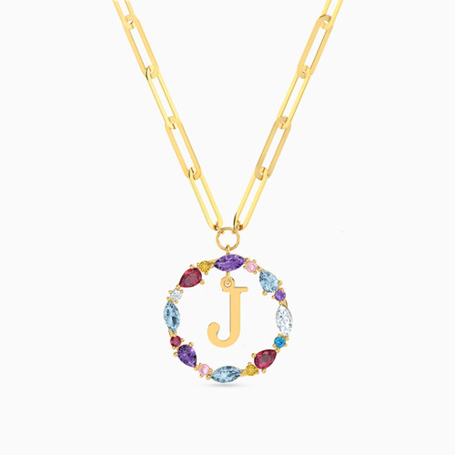 LIN628 - Letter J Colored Stones Necklace in 18K Gold - 112051101822451-1.jpg