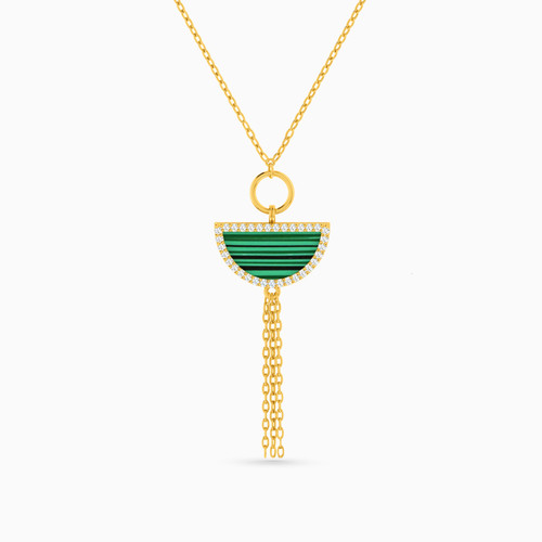 LIN260 - Semi-circle Green Stones Chain Necklace in 18K Gold - 112051100742451-1.jpg
