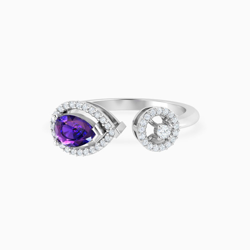 LDR883 - Pear Diamond & Purple Stone Open Ring in 18K Gold - RG10-1234-1.jpg