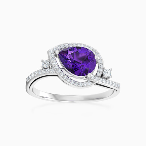 LDR870 - Pear Diamond & Purple Stone Ring in 18K Gold - RG10-721-1.jpg LDR870 - Pear Diamond & Purple Stone Ring in 18K Gold - RG10-721-1.jpg
