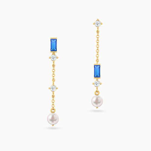LIE8 - Baguette Pearls & Blue Stone Drop Earrings in 18K Gold - 112030300112001-1.jpg