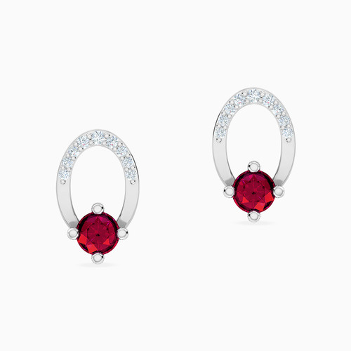 LDE422 - Oval Diamond & Red Stone Stud Earrings in 18K Gold - 144200300661001-1.jpg