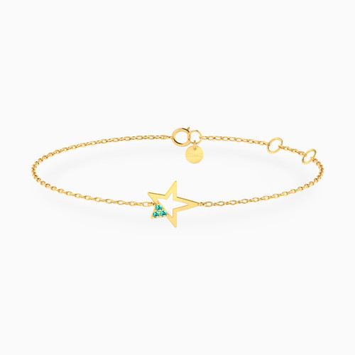MLB375 - Star Green Stone Chain Bracelet in 14K Gold - 101101100132181-1.jpg