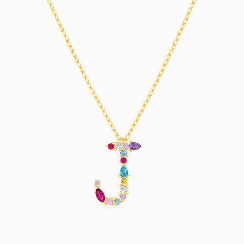LIN271 - Letter J Colored Stones Necklace in 18K Gold - 112051101092451-1.jpg
