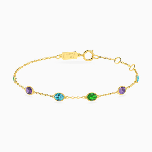 LIB48 - Oval Colored Stones Chain Bracelet in 18K Gold - 112101100232181-1.jpg