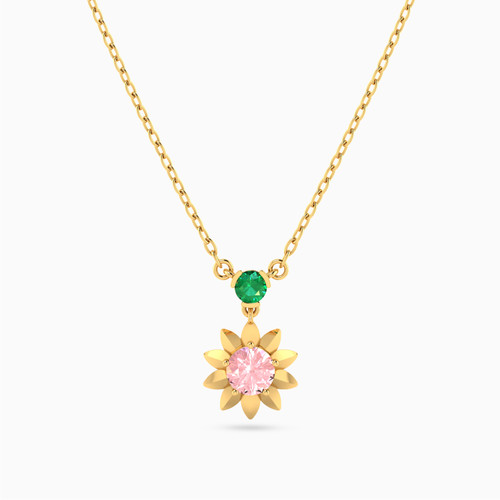 MLN1103 - Flower Green Stones Necklace In 14K Gold - 101051800022421-1.jpg