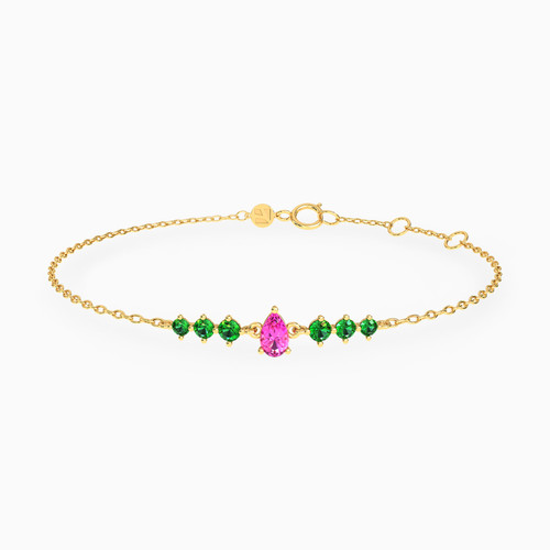LIB161 - Pear Colored Stones Chain Bracelet in 14K Gold - 102101100042181-1.jpg