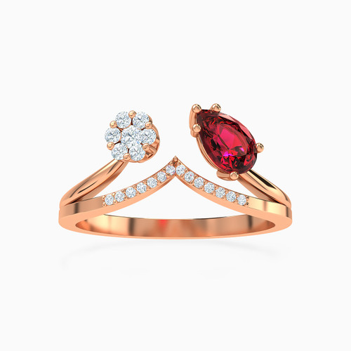 LDR1791 - Tiara Diamond & Red Stone Two Headed Ring in 18K Gold - 144100305243151-1.jpg
