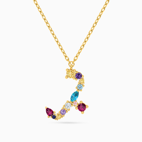 LIN114 - Letter Ba Colored Stones Necklace in 18K Gold - 112050301302451-1.jpg