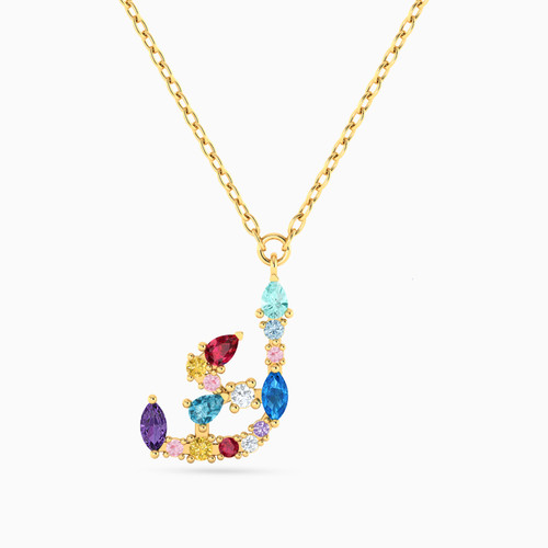 LIN122 - Letter Kaaf Colored Stones Necklace in 18K Gold - 112050301382451-1.jpg