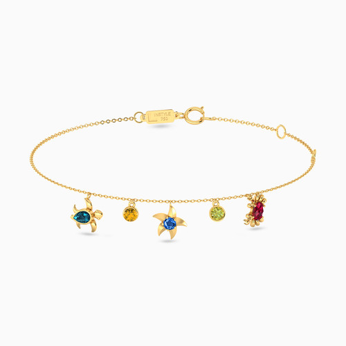 LIB7 - Sea Animals Colored Stones Chain Anklet in 18K Gold - 112360300032251-1.jpg