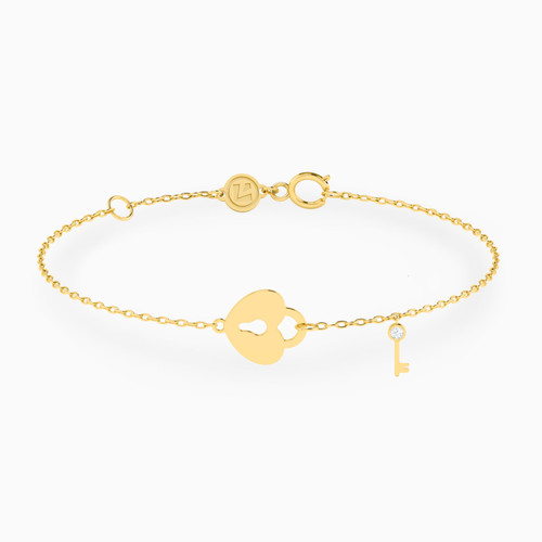 LIB18 - Lock & Key Cubic Zirconia Chain Bracelet in 18K Gold - 112100300132181-1.jpg