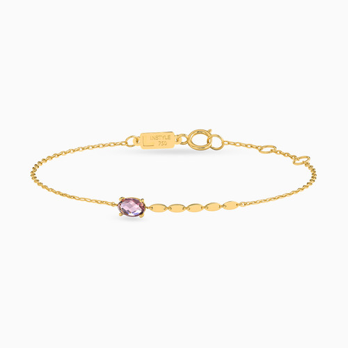 LIB50 - Oval Purple Stone Chain Bracelet in 18K Gold - 112101100032181-1.jpg