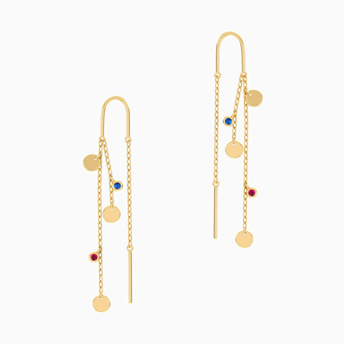 LIE18 - Circle Colored Stones Thread Drop Earrings in 18K Gold - 112031400012001-1.jpg