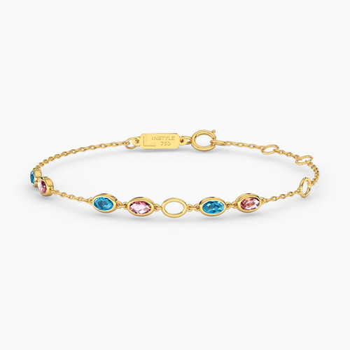 LIB123 - Oval Colored Stones Chain Bracelet in 18K Gold - 112100300422181-1.jpg