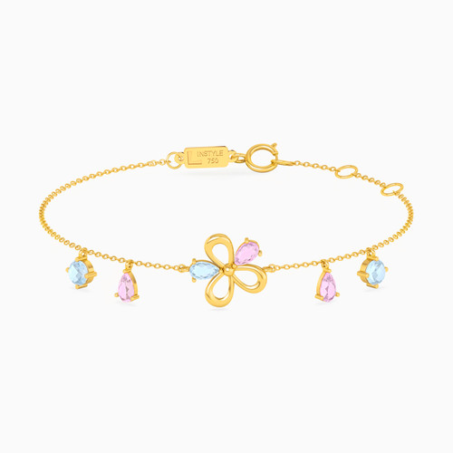 LIB27 - Flower Colored Stones Chain Bracelet in 18K Gold - 112100300272181-1.jpg