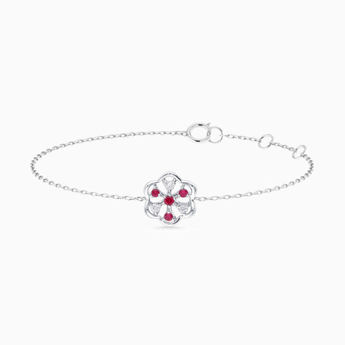 MLB141 - Flower Diamonds & Red Stone Chain Bracelet in 18K Gold - 441361100091191-1.jpg