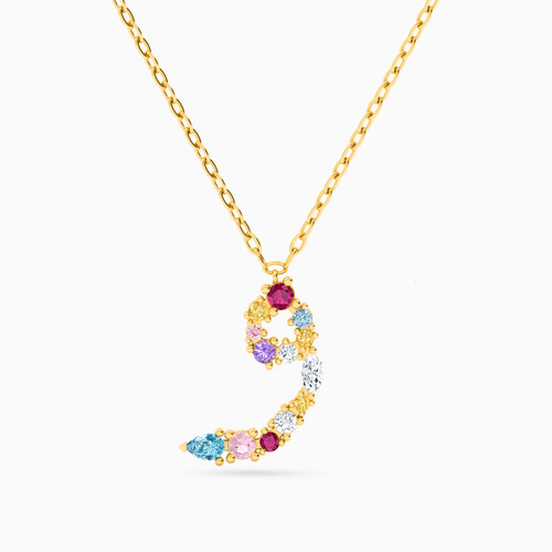 LIN121 - Letter Waw Colored Stones Necklace in 18K Gold - 112050301372451-1.jpg