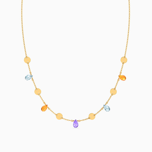 LIN577 - Pear Colored Stones Chain Necklace in 18K Gold - 112051400242451-2.jpg