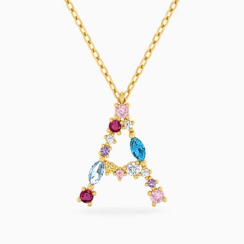LIN173 - Letter A Colored Stones Necklace in 18K Gold - 112051100012451-1.jpg