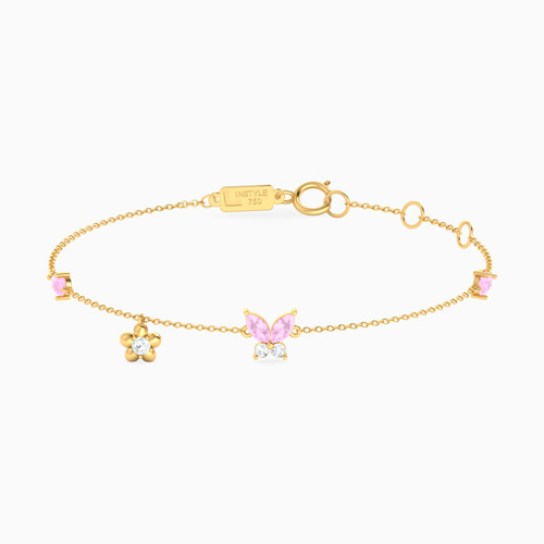 LIB24 - Butterfly Colored Stones Chain Bracelet in 18K Gold - 112100300222181-1.jpg