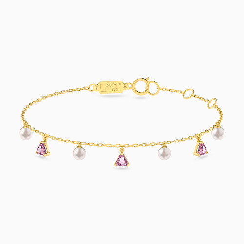 LIB1 - 18K Gold Colored Stones Charm Bracelet - 112101100122181-1.jpg