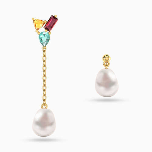 LIE77 - Round Pearls & Colored Stones Drop & Stud Earrings in 18K Gold - 112031100682001 - 1 .jpg