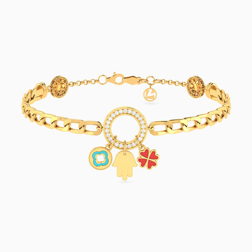 LGB349 - Multishaped Cubic Zirconia & Enamel Coated Chain Bracelet in 18K Gold - 113106501792201-1.jpg