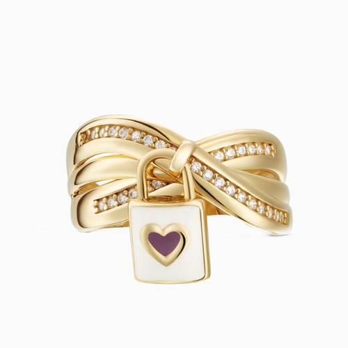 LGR670 - Lock Cubic Zirconia & Enamel Coated Ring in 18K Gold - 413201800042161.jpg