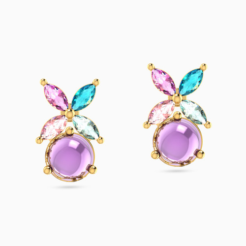 LIE130 - Flower Colored Stones Stud Earrings in 14K Gold - 102031100062001-3.jpg