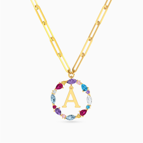 LIN621 - Letter A Colored Stones Necklace in 18K Gold - 112051101752451-1.jpg