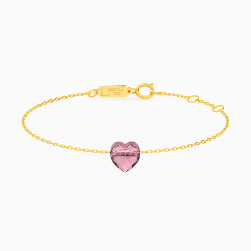LIB30 - Heart Rose Stone Chain Bracelet in 18K Gold - 112100300372182-1.jpg