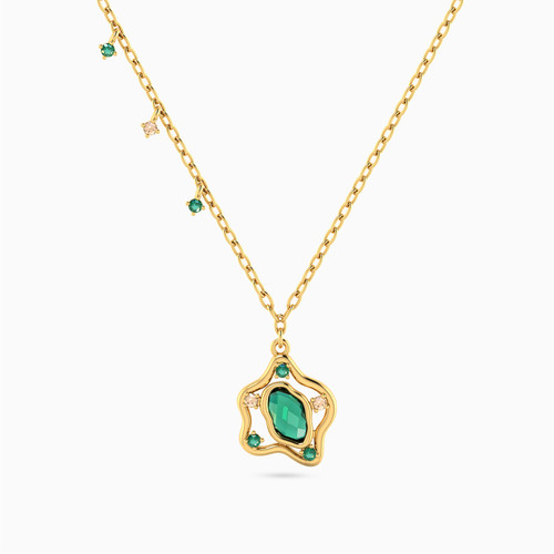 MLN1157 - Flower Green Stones Necklace in 14K Gold - 101051800182421-1.jpg