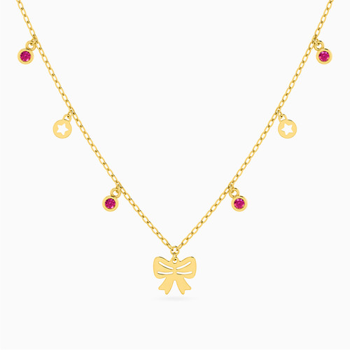 MLN348 - Bow Red Stone Chain Necklace in 18K Gold - 111050300512421-1.jpg