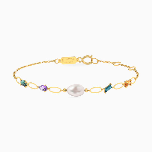 LIB126 - Multishaped Pearls & Colored Stones Chain Bracelet in 18K Gold - 112101100342181-1.jpg