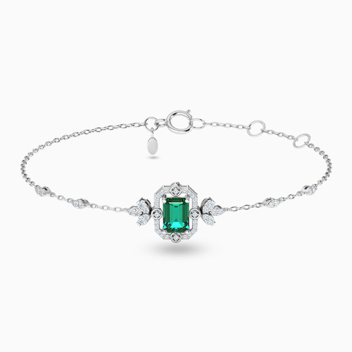 LDB89 - Baguette Diamond & Green Stones Chain Bracelet in 18K Gold - 144360300711181-1.jpg