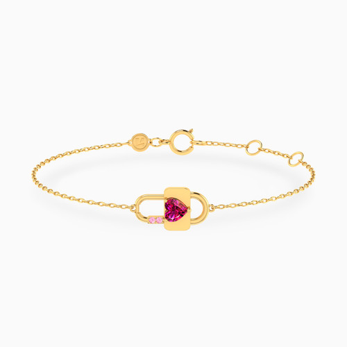 LIB164 - Lock Red Stone Chain Bracelet in 14K Gold - 102101800012181-1.jpg