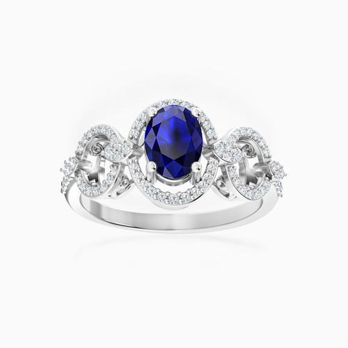 LDR1010 - Oval Diamond & Blue Stone Ring in 18K Gold - FS10-074-1.jpg
