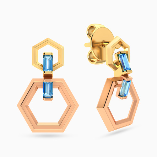 MLE336 - Hexagon Colored Stones Stud Earrings in 14K Gold - 101031800205001-2.jpg