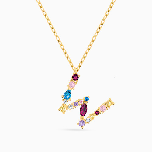 LIN990 - Letter W Colored Stones Necklace in 14K Gold - 102051800452451-1.jpg