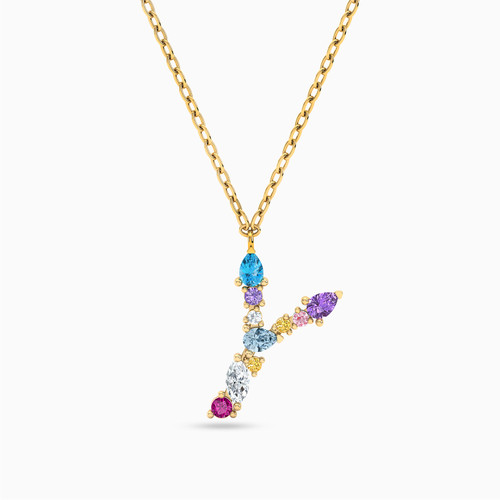 LIN981 - Letter Y Colored Stones Necklace in 14K Gold - 102051800342451-1.jpg