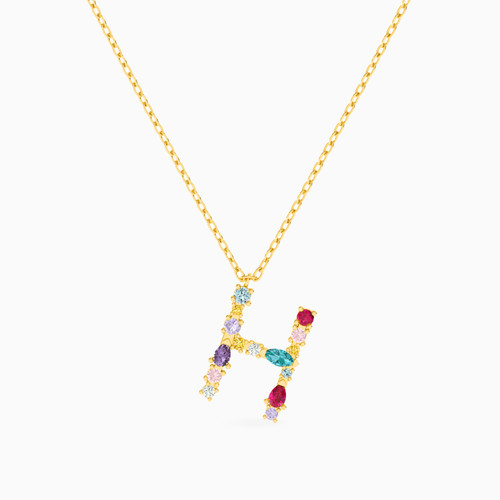 LIN977 - Letter H Colored Stones Necklace in 14K Gold - 102051100352451-1.jpg